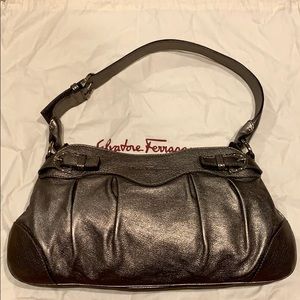 Ferragamo Metallic Gray Leather Shoulder Bag